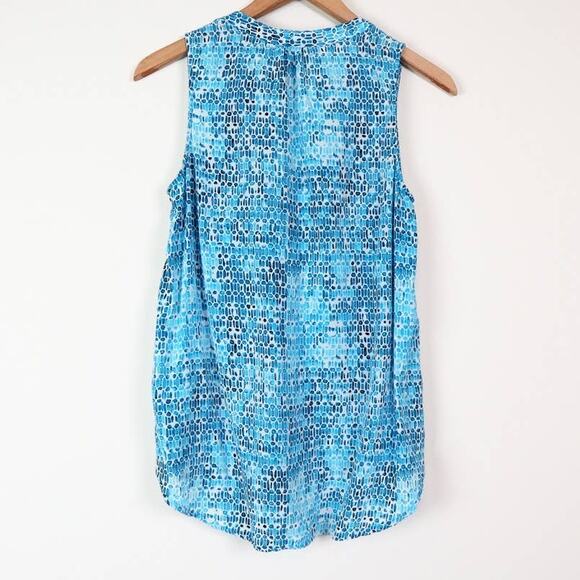 Cynthia Rowley Size S Silk Sleeveless V-neck Blouse Teal Blue White - Picture 5 of 9